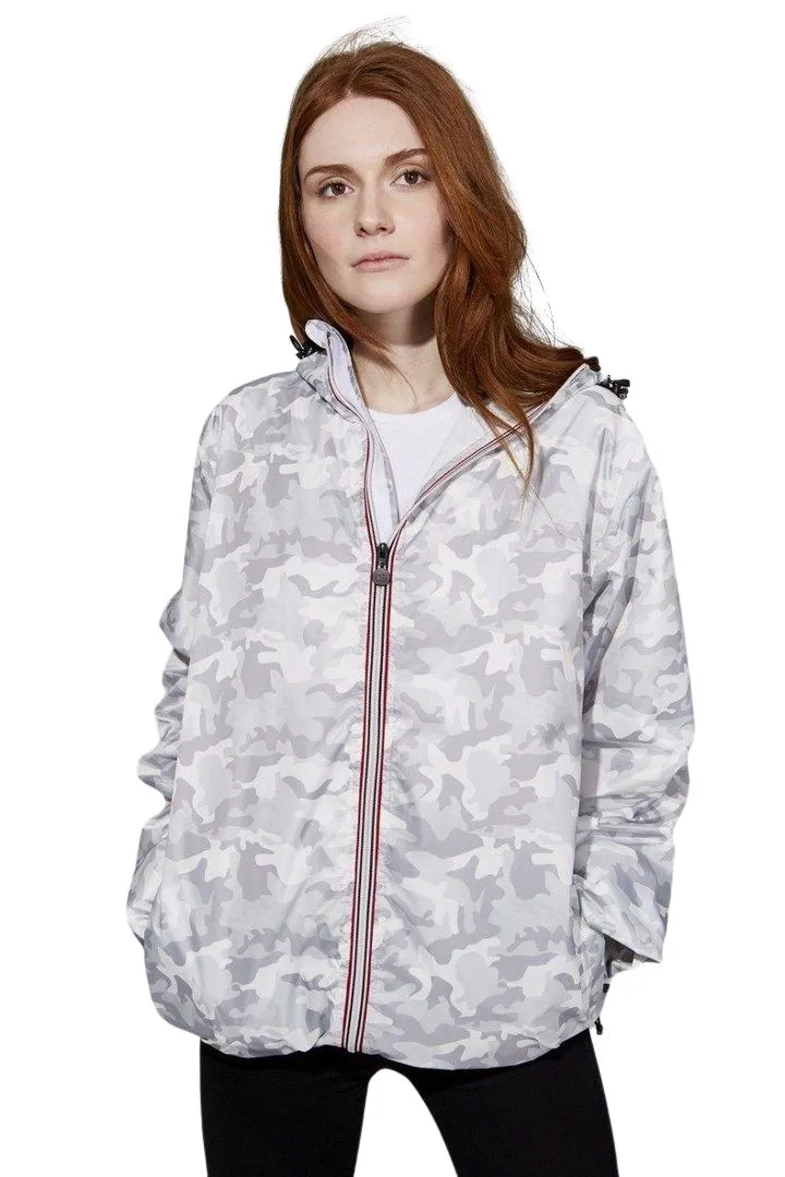 08 Sloane Print Full Zip Packable Rain Jacket- White Camo