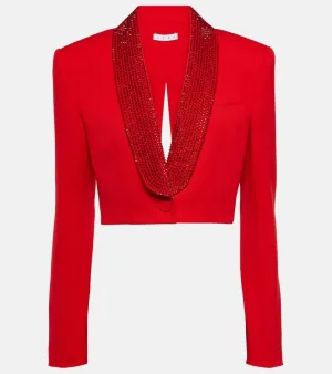 Area Crystal-embellished cropped wool blazer