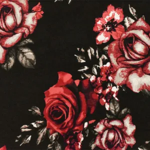 Black-Red-Multi Floral Printed Stretch Poly Onionskin Jersey Knit Fabric