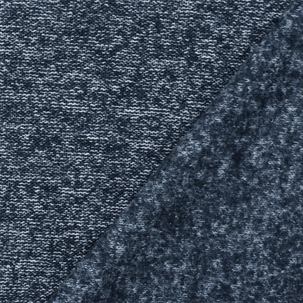 Blue-White Slub Stretch Rayon Blend Brushed Back Jersey Knit Fabric