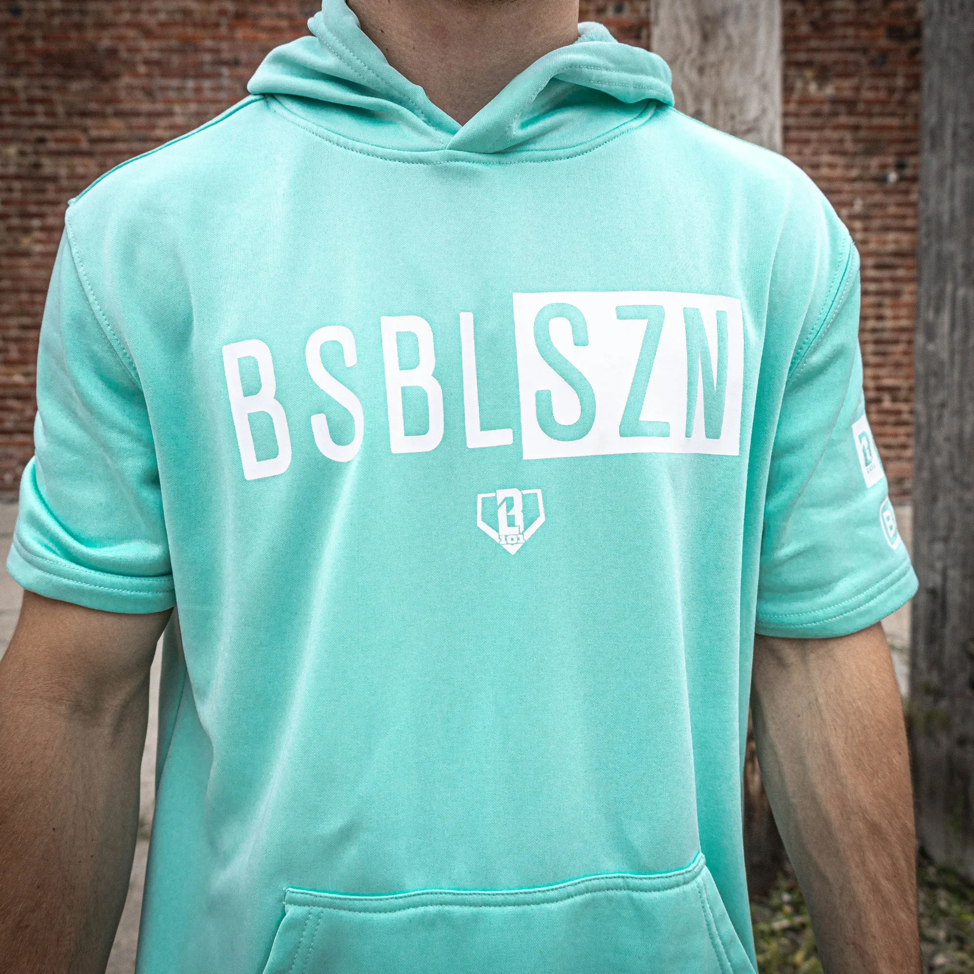 BSBL-SZN Youth Short Sleeve Hoodie V2 Mint/White