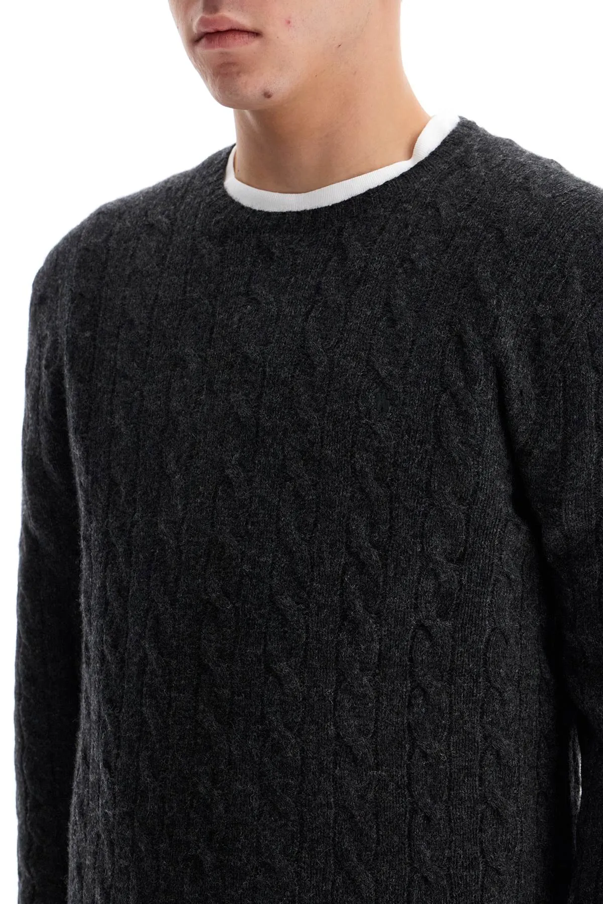 cable knit wool-cashmere sweater 710876762013 DARK GRANITE HTHR
