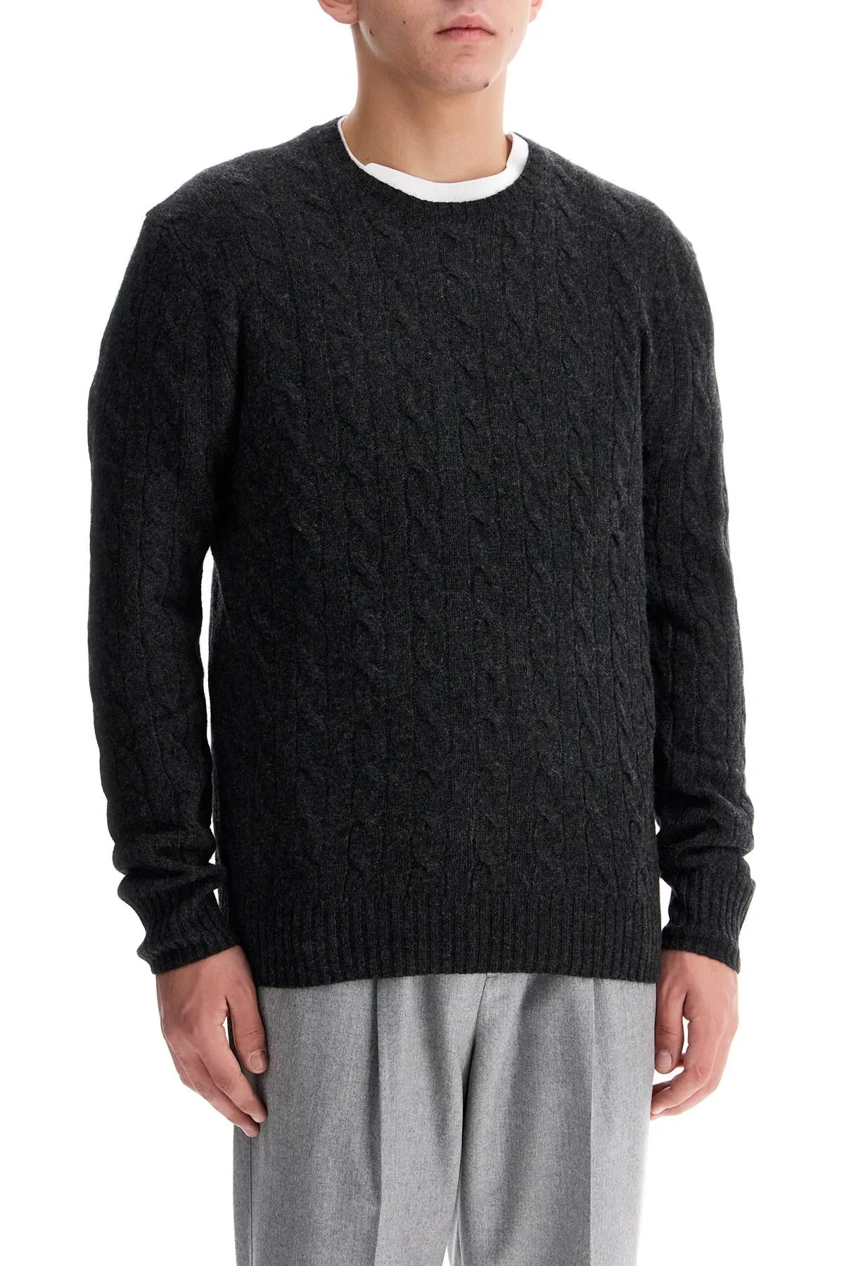 cable knit wool-cashmere sweater 710876762013 DARK GRANITE HTHR
