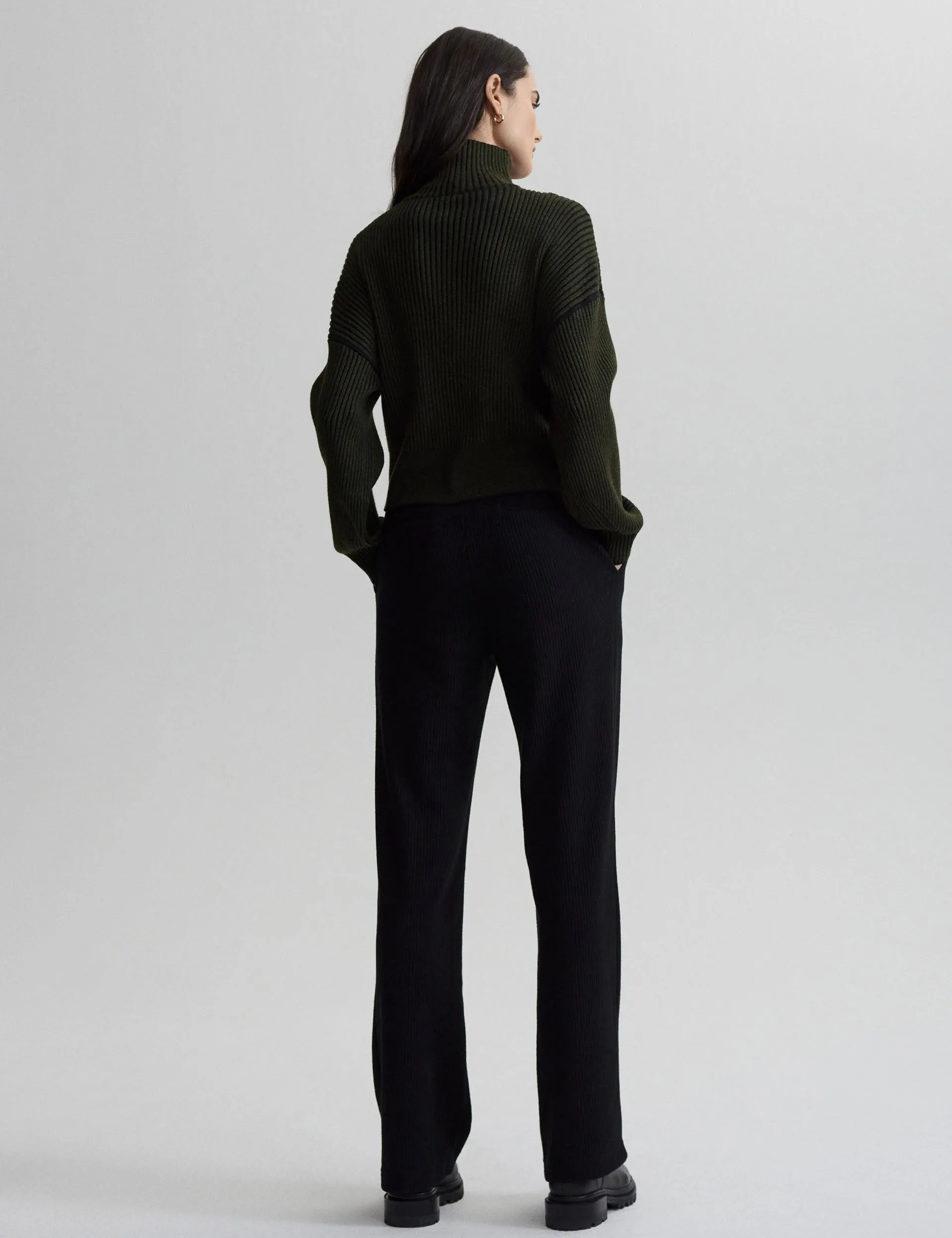 Carmen Zip-Through Rib Knit - Dark Olive