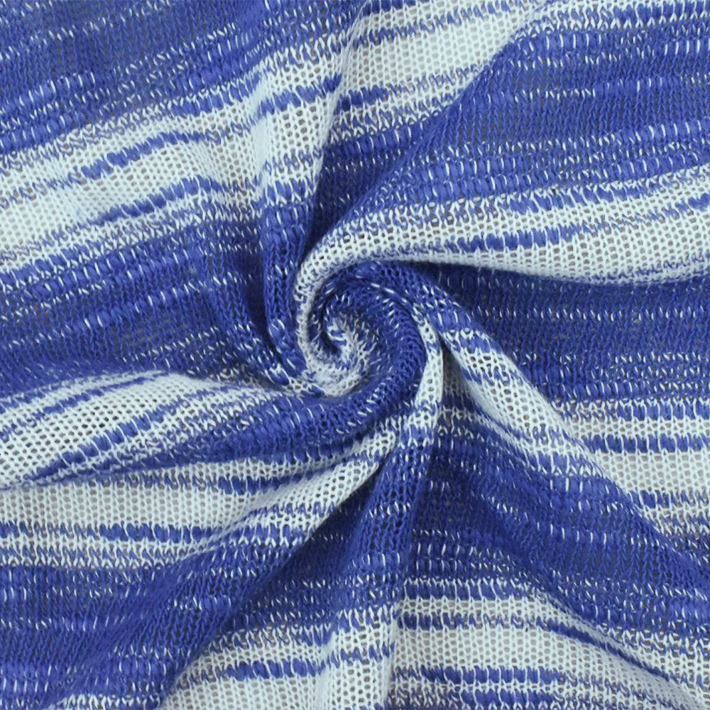 Cartoon Blue-White Slub Stripe Poly Rayon Jersey Knit Fabric