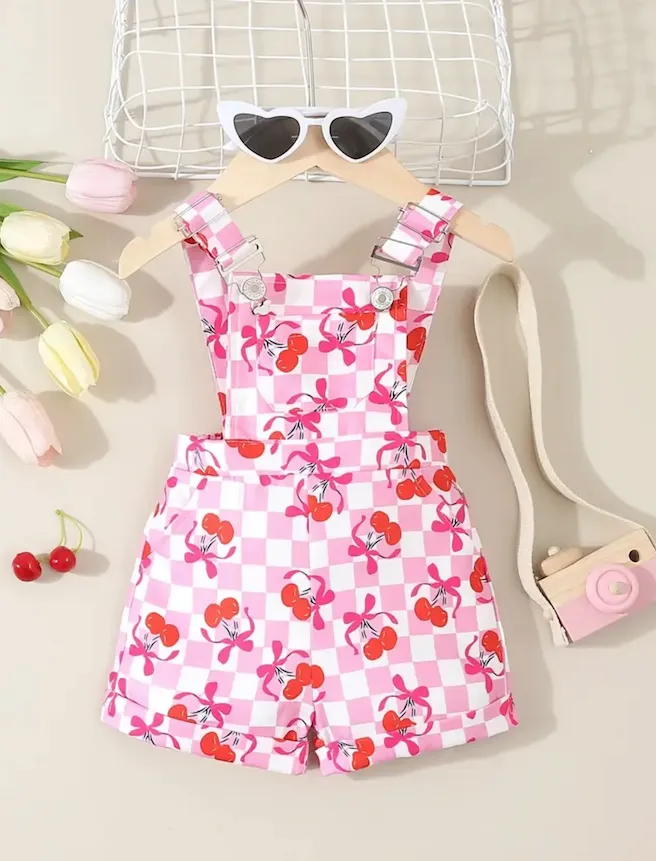 'CherryPop' Checkered Overalls