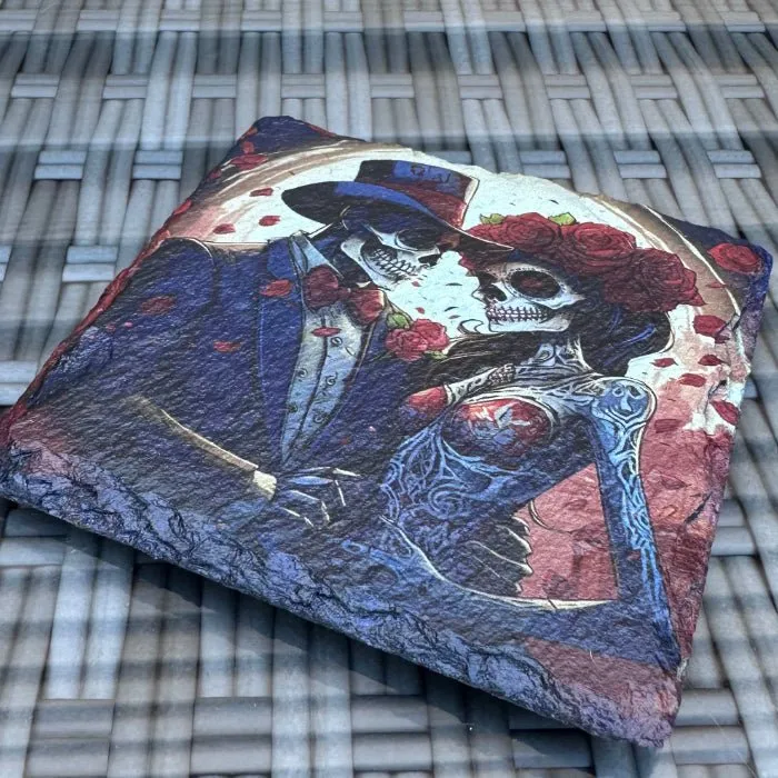 Day of the Dead Slate Coaster - Wedding Skeleton