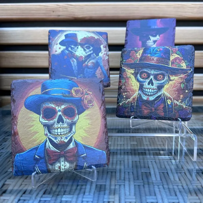 Day of the Dead Slate Coaster - Wedding Skeleton