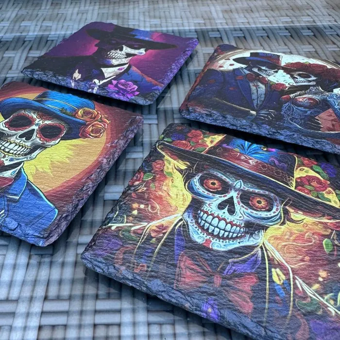 Day of the Dead Slate Coaster - Wedding Skeleton