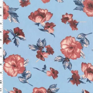 Dust Red/Blue Floral Print Jersey Knit Fabric