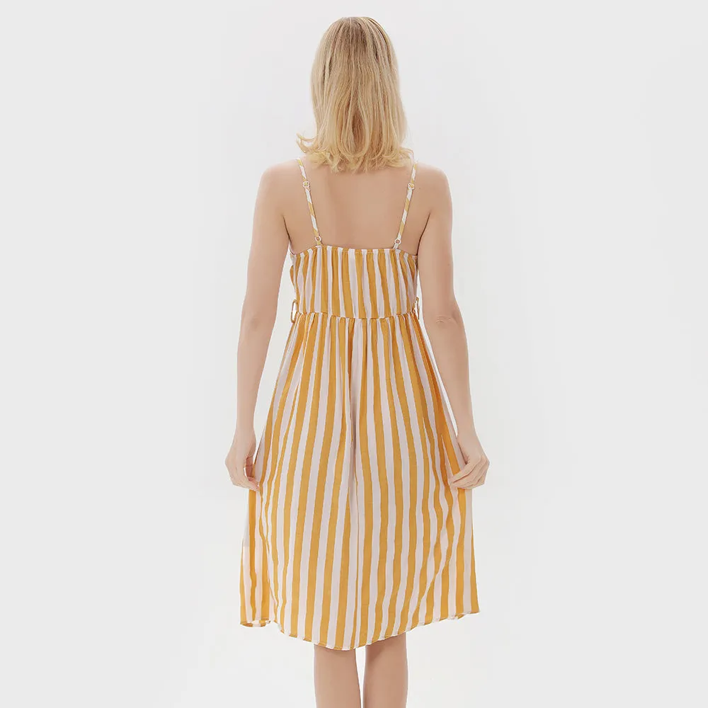 Family Matching Strip Print Dresses and T-shirts Sets
