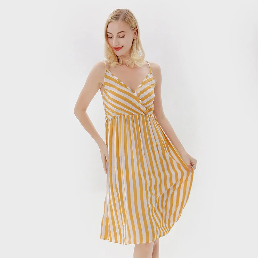 Family Matching Strip Print Dresses and T-shirts Sets