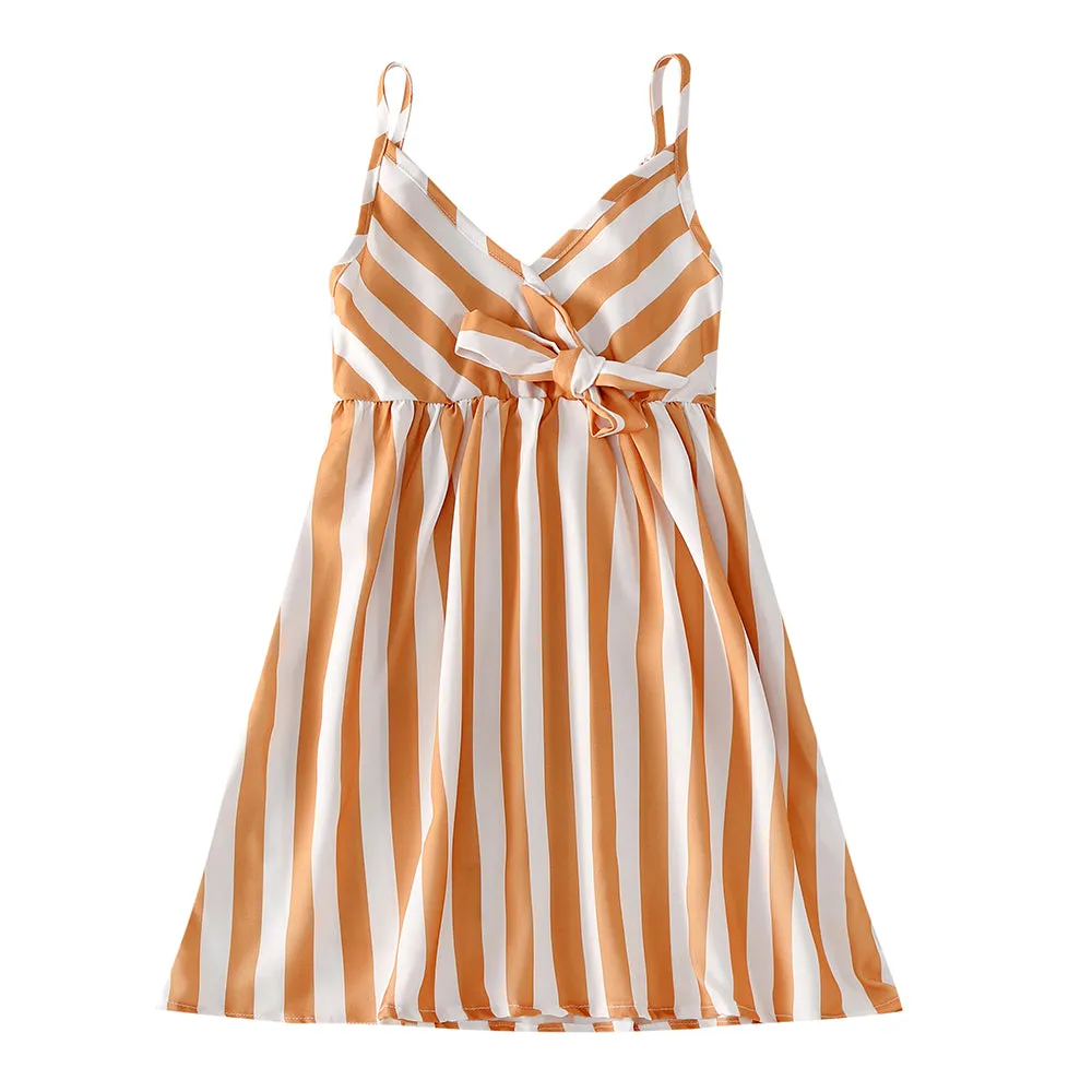 Family Matching Strip Print Dresses and T-shirts Sets