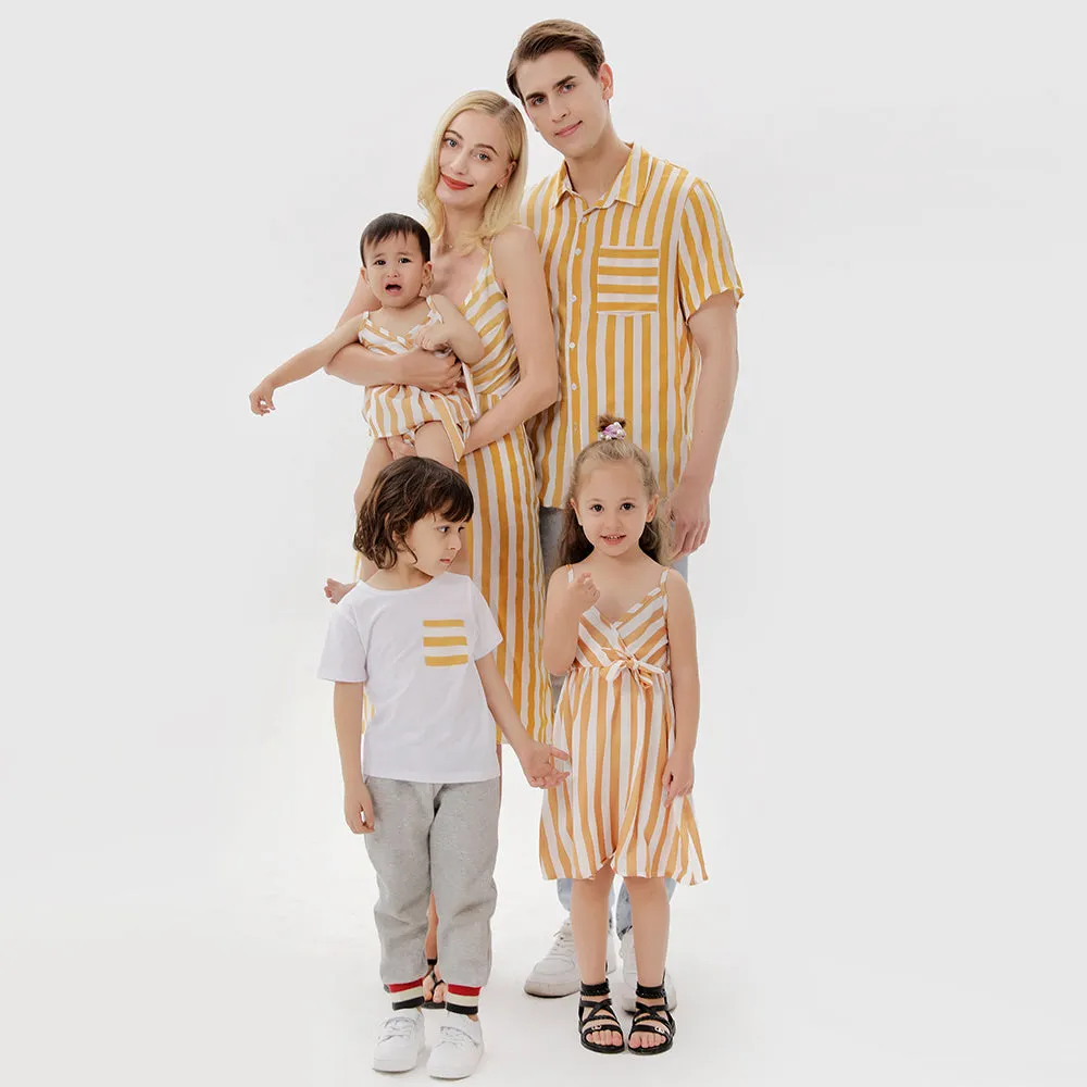 Family Matching Strip Print Dresses and T-shirts Sets