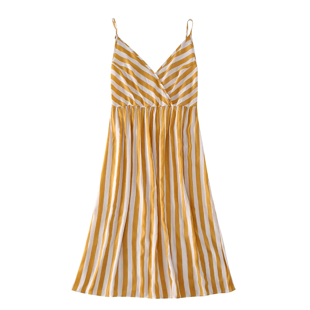 Family Matching Strip Print Dresses and T-shirts Sets