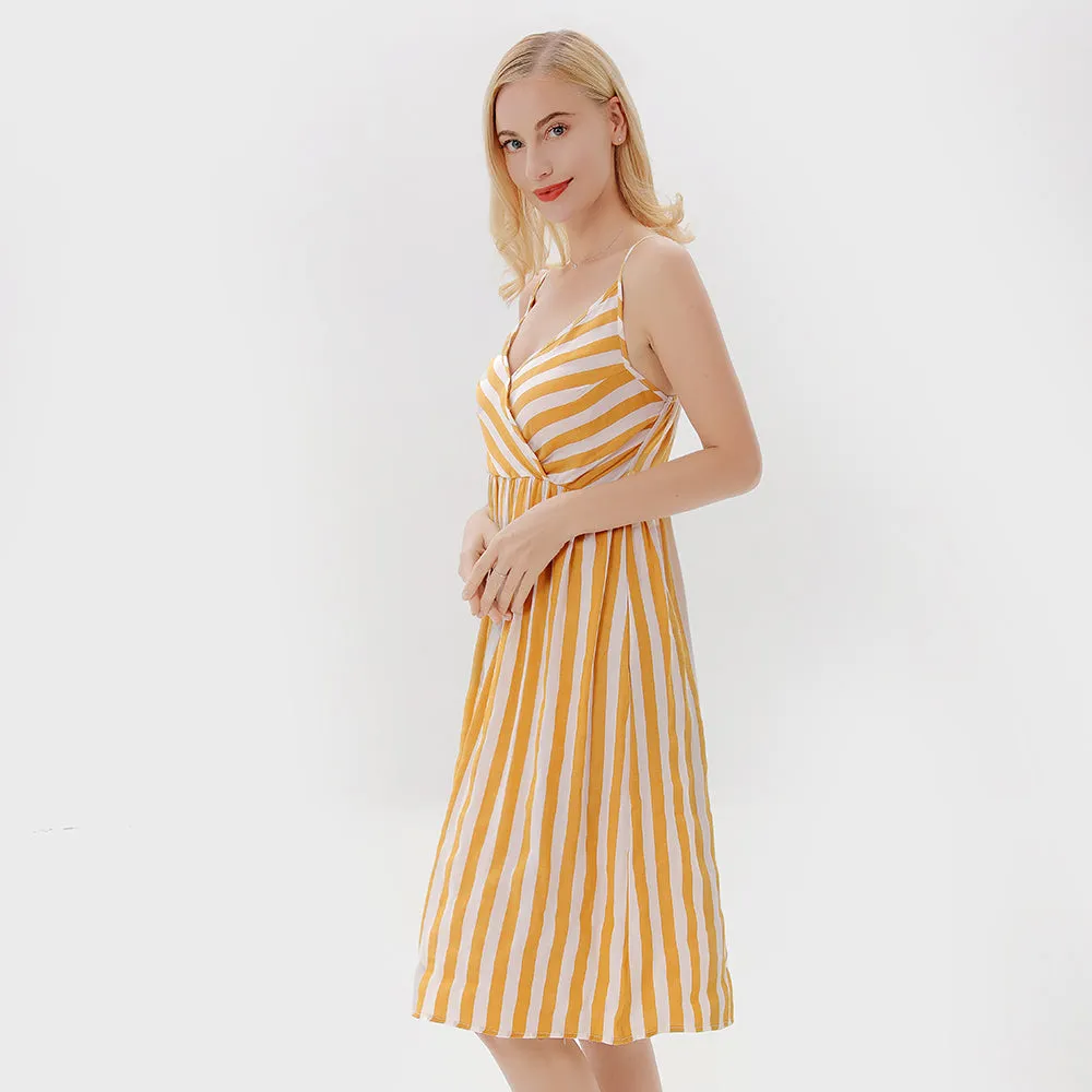 Family Matching Strip Print Dresses and T-shirts Sets