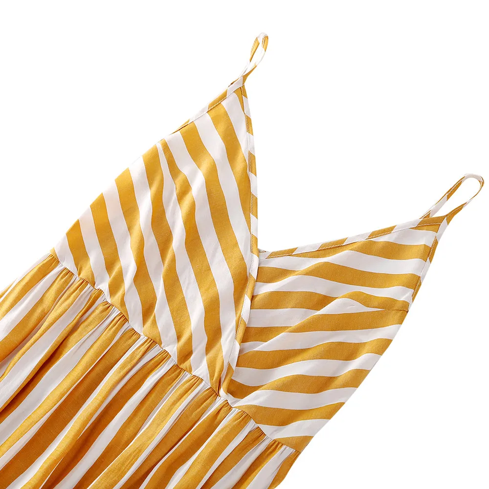 Family Matching Strip Print Dresses and T-shirts Sets