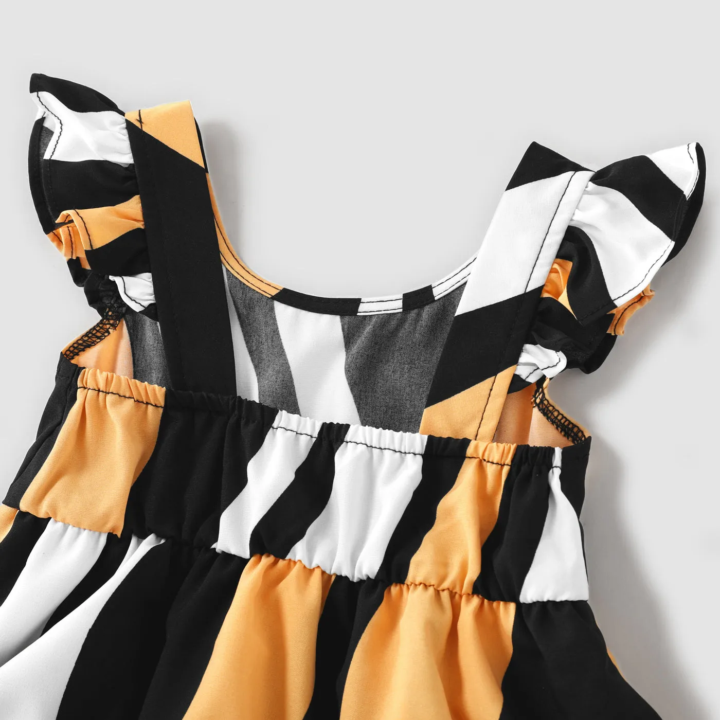 Family Matching Striped V Neck Short-sleeve Belted Dresses and Raglan-sleeve T-shirts Sets