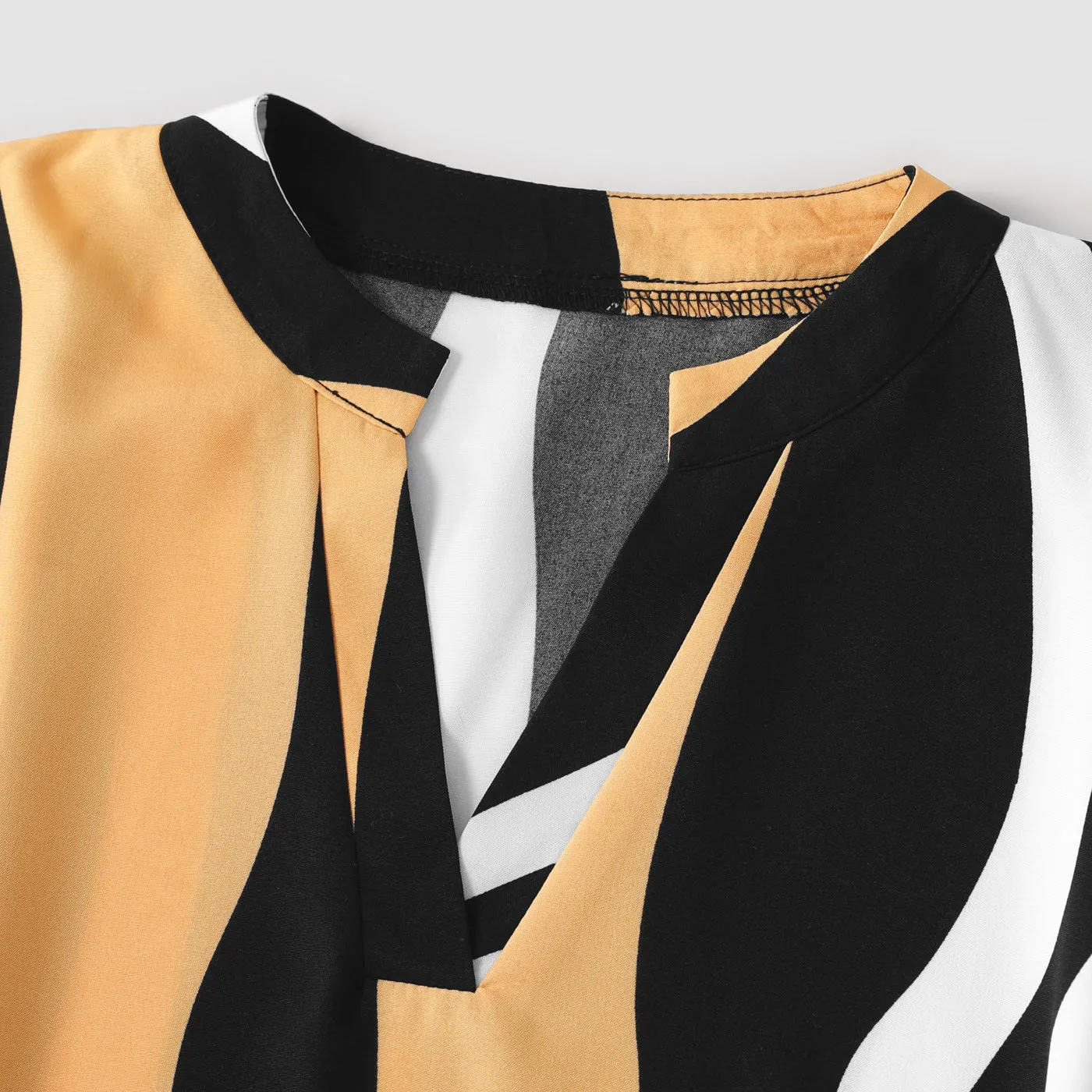 Family Matching Striped V Neck Short-sleeve Belted Dresses and Raglan-sleeve T-shirts Sets