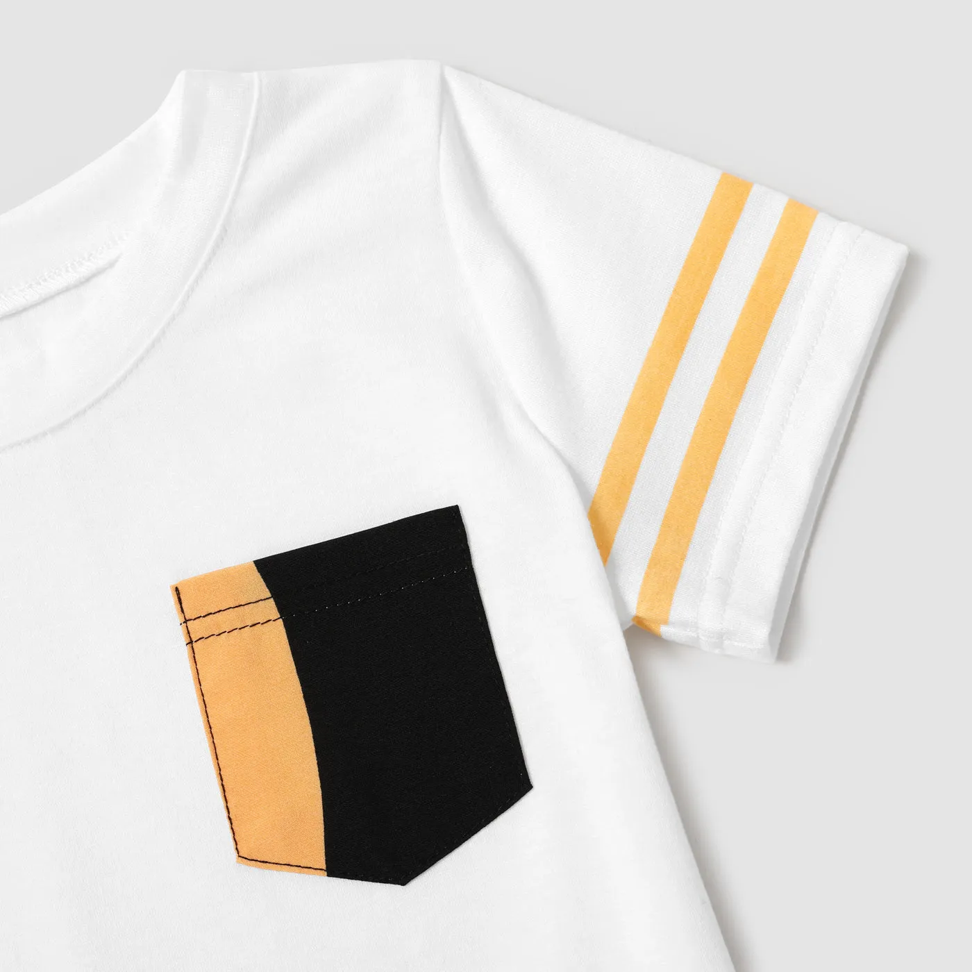 Family Matching Striped V Neck Short-sleeve Belted Dresses and Raglan-sleeve T-shirts Sets