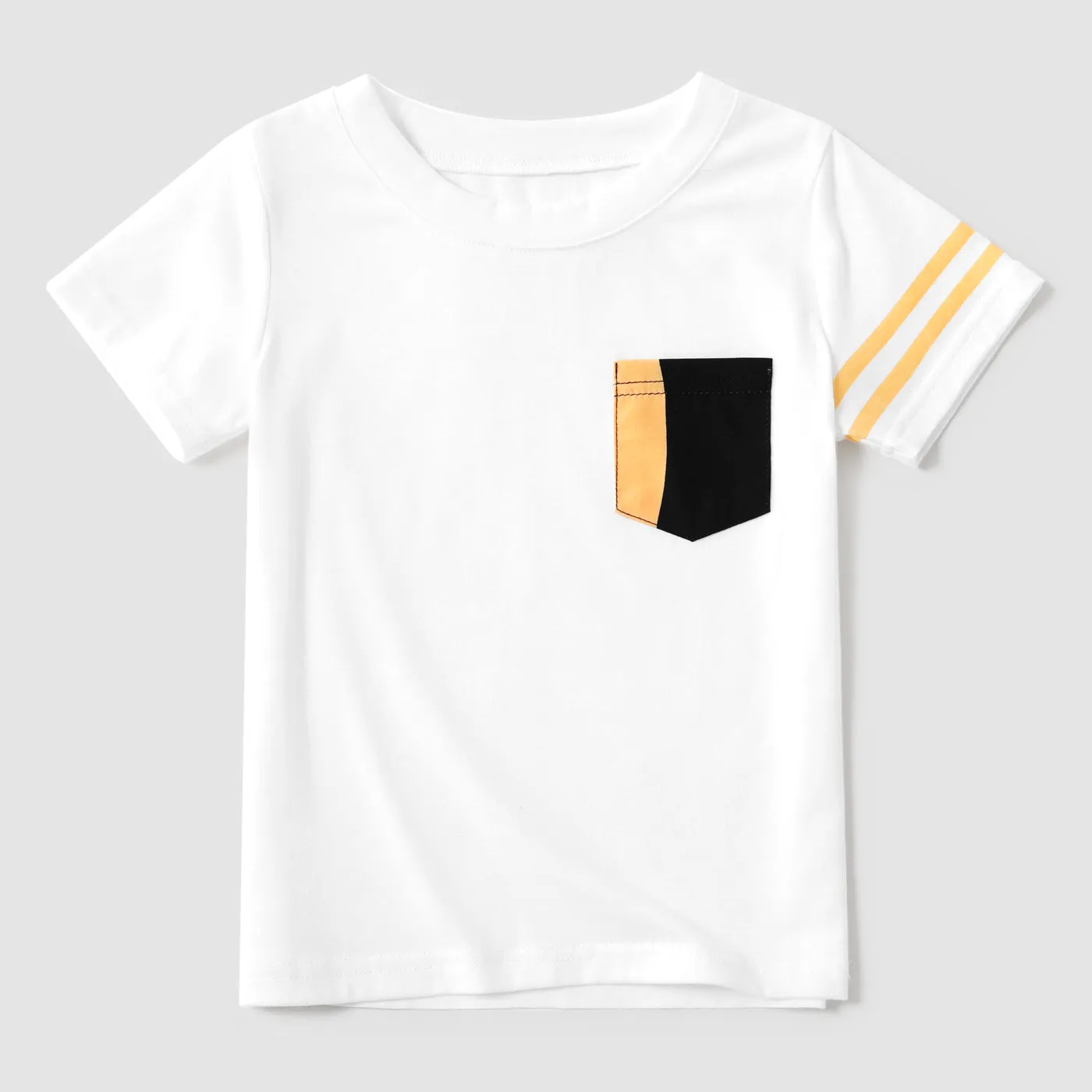 Family Matching Striped V Neck Short-sleeve Belted Dresses and Raglan-sleeve T-shirts Sets
