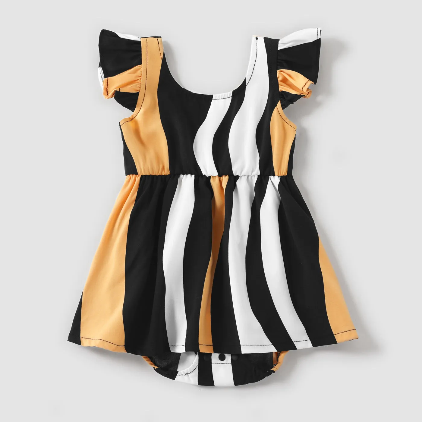 Family Matching Striped V Neck Short-sleeve Belted Dresses and Raglan-sleeve T-shirts Sets