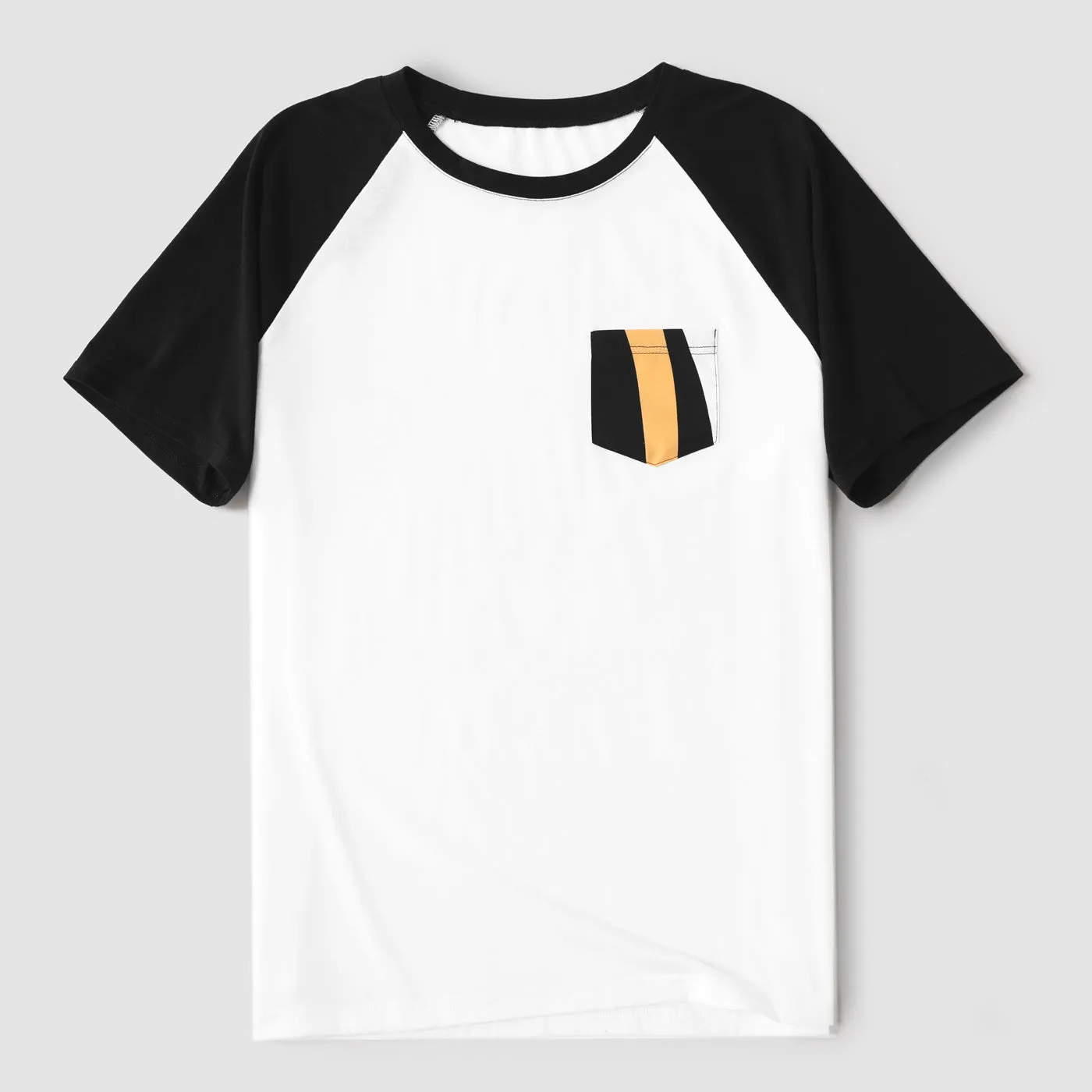 Family Matching Striped V Neck Short-sleeve Belted Dresses and Raglan-sleeve T-shirts Sets