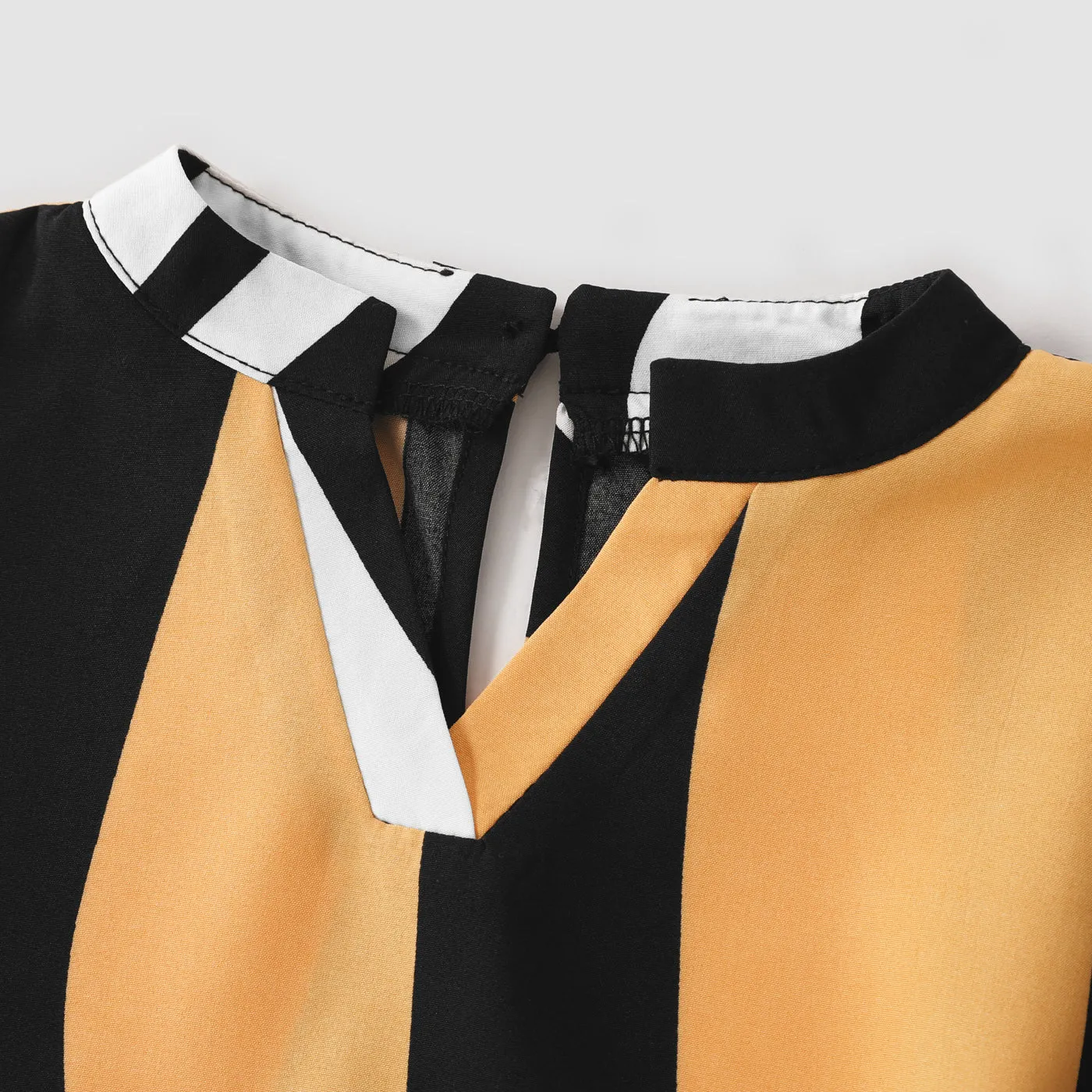 Family Matching Striped V Neck Short-sleeve Belted Dresses and Raglan-sleeve T-shirts Sets
