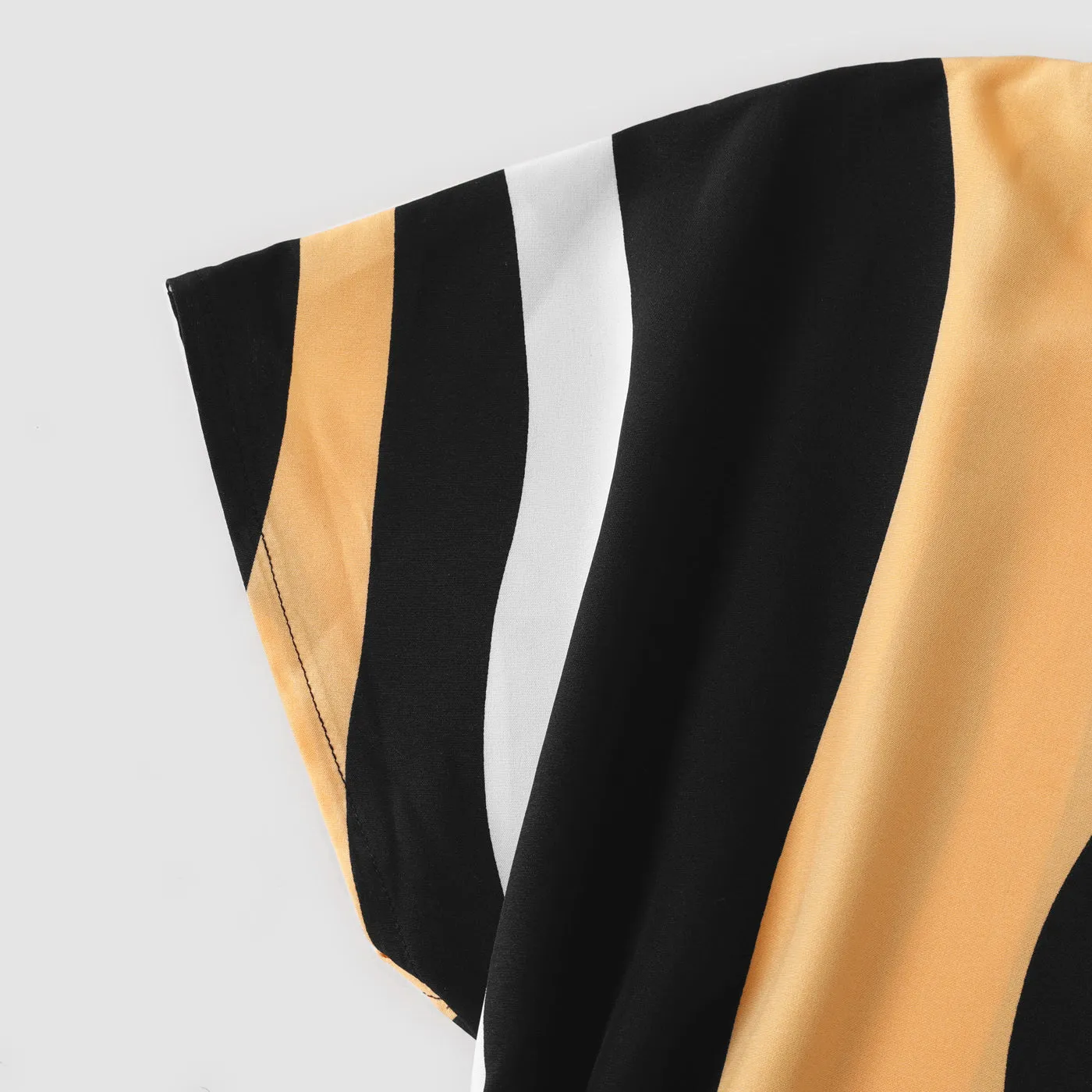 Family Matching Striped V Neck Short-sleeve Belted Dresses and Raglan-sleeve T-shirts Sets