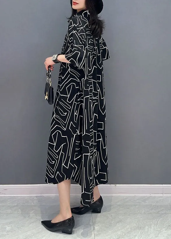 French Black Striped Pockets Patchwork Cotton Shirts Dress Summer LY7290