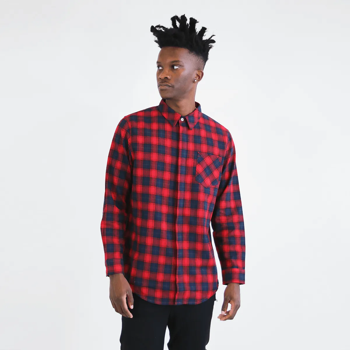 Gardena Flannel LS Buttonup - Navy/Red