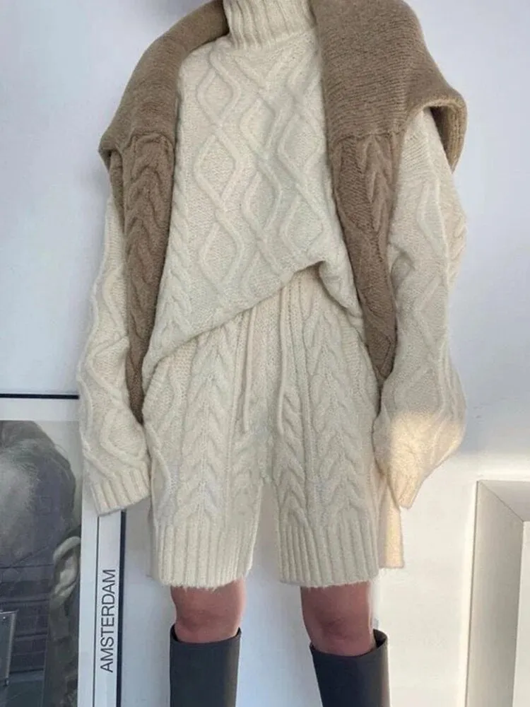 Hanka Cable Knit Turtleneck and Shorts Set