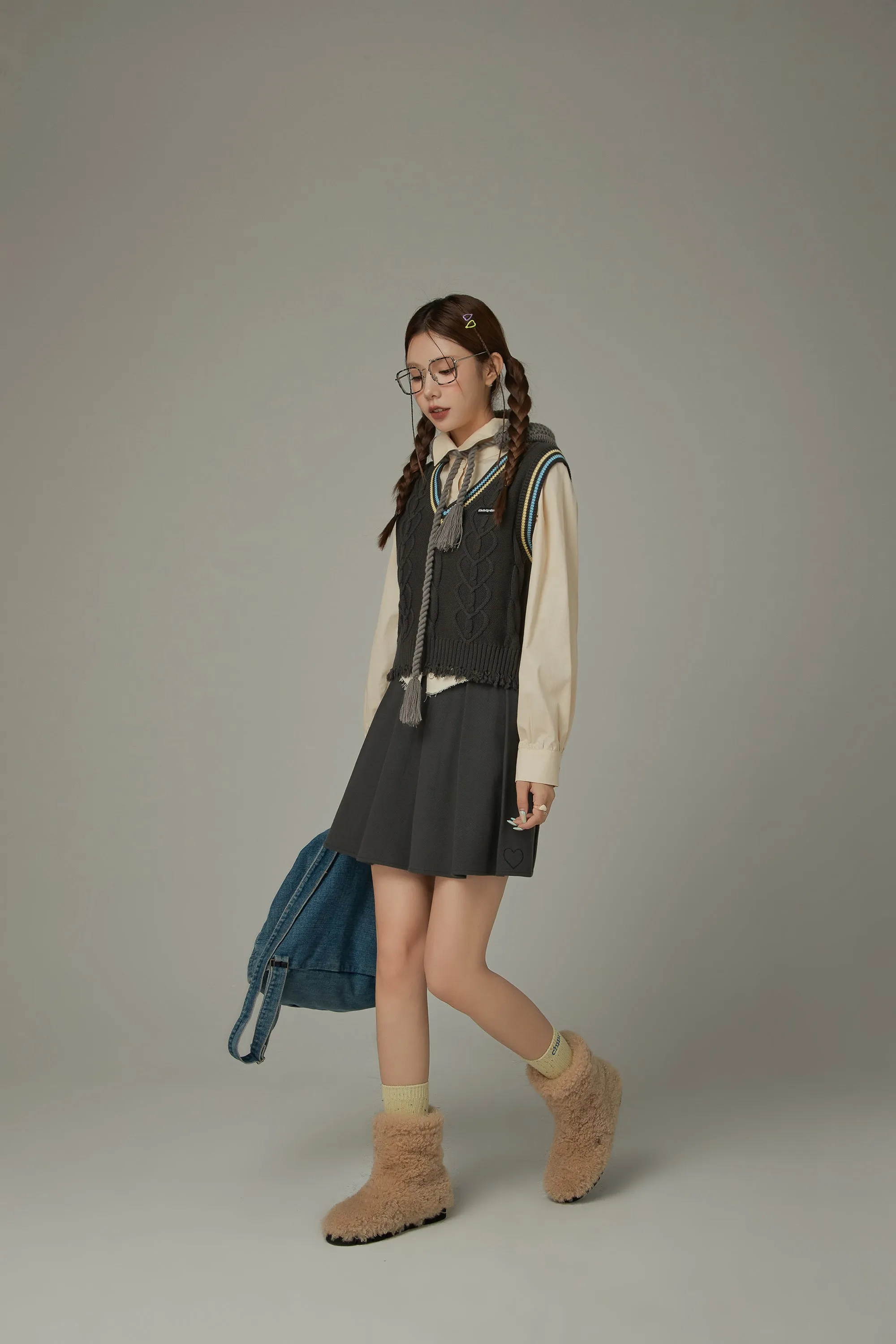 Heart Twist Knit Sweater Vest