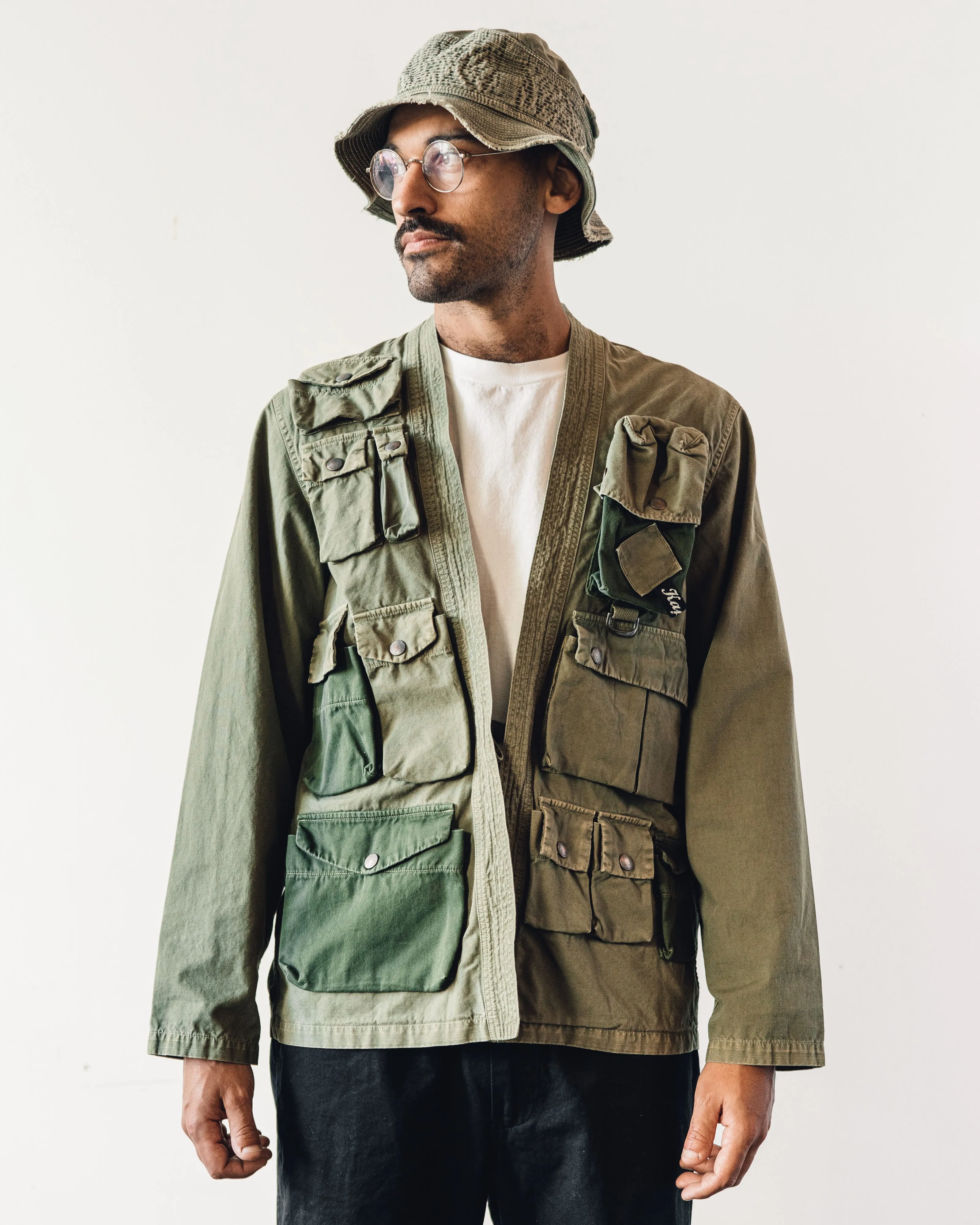 Kapital Unisex Ripstop Fishing Kimono Shirt, Khaki