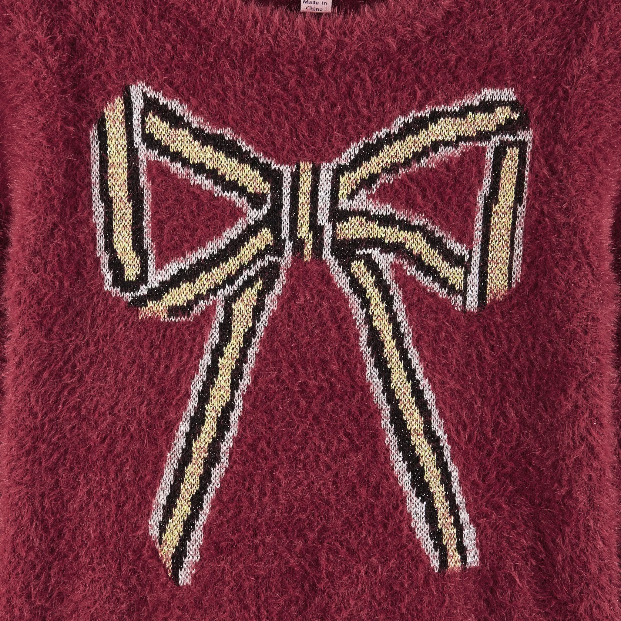 Kids Eyelash Sweater Dress | Red Bow