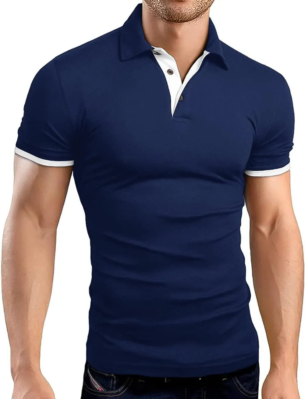 KUYIGO Men's Short Sleeve Polo Shirts Casual Slim Fit Basic Designed Cotton Shirt Tops