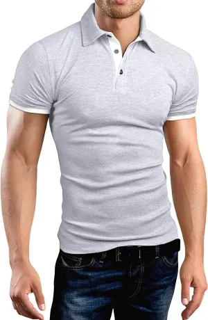 KUYIGO Men's Short Sleeve Polo Shirts Casual Slim Fit Basic Designed Cotton Shirt Tops