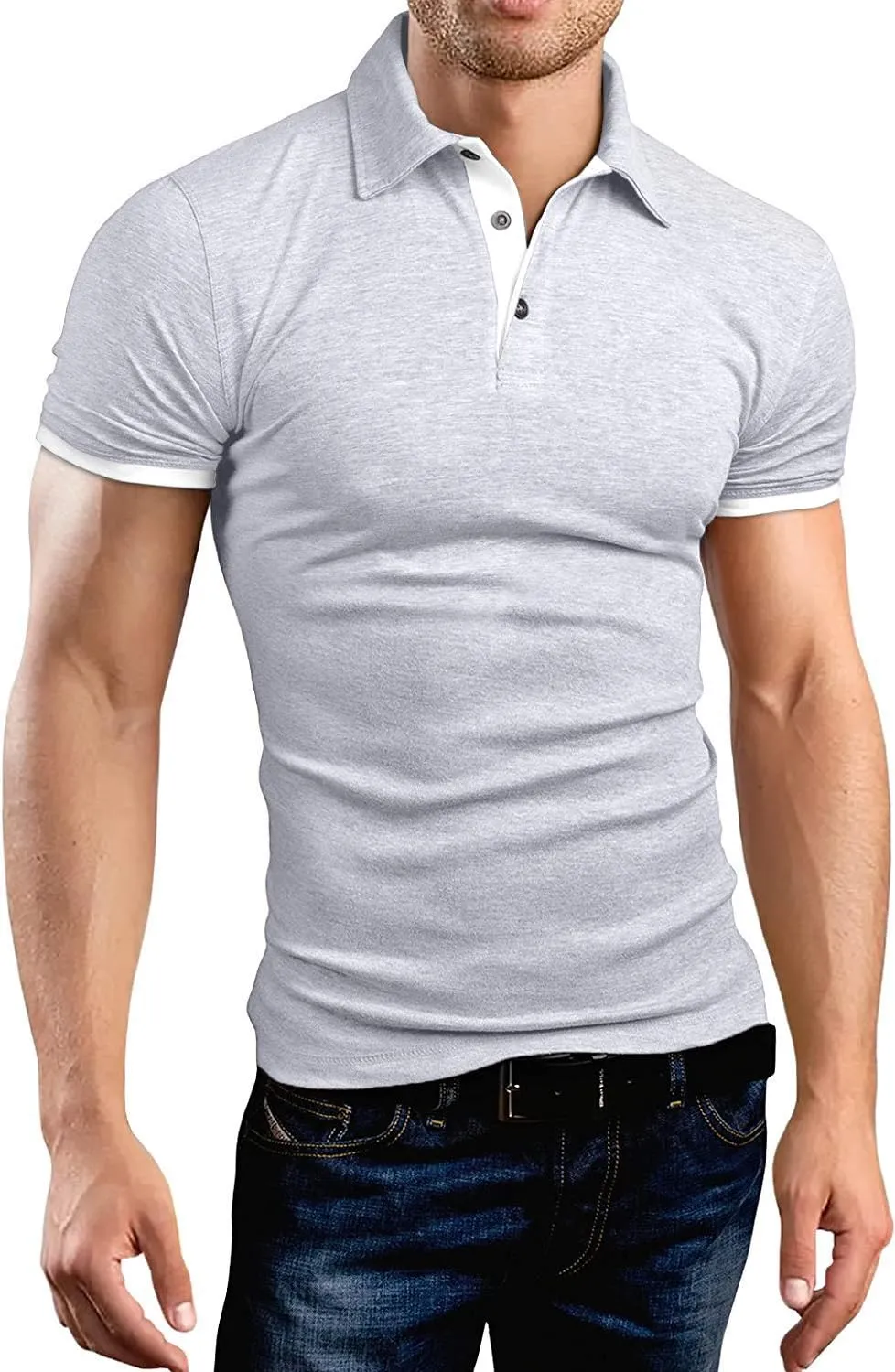 KUYIGO Men's Short Sleeve Polo Shirts Casual Slim Fit Basic Designed Cotton Shirt Tops