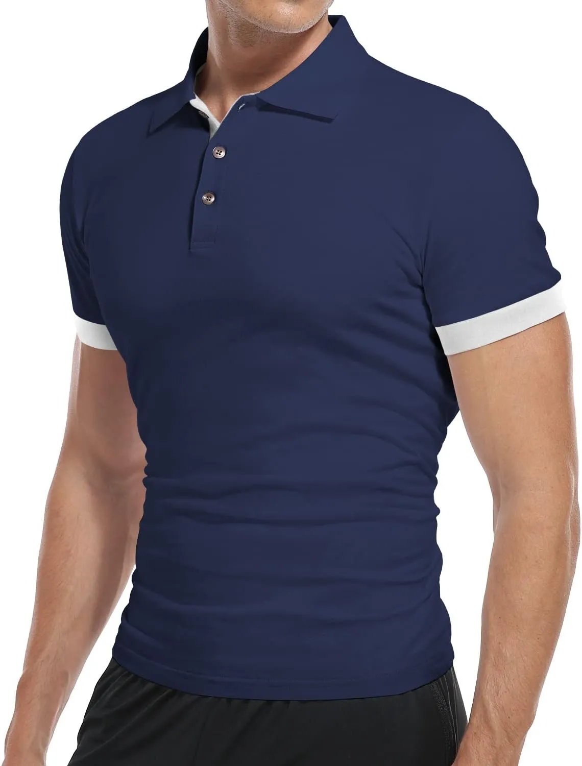 KUYIGO Men's Short Sleeve Polo Shirts Casual Slim Fit Basic Designed Cotton Shirt Tops