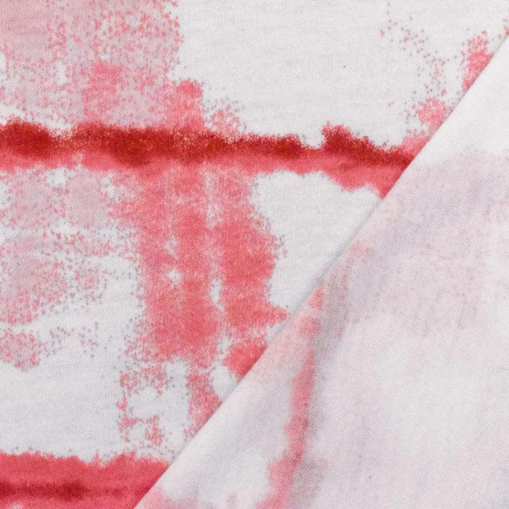 Lollipop Pink-White-Red Tie Dye Printed Stretch Poly Jersey Knit Fabric