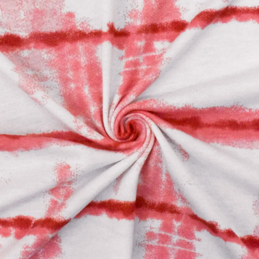 Lollipop Pink-White-Red Tie Dye Printed Stretch Poly Jersey Knit Fabric