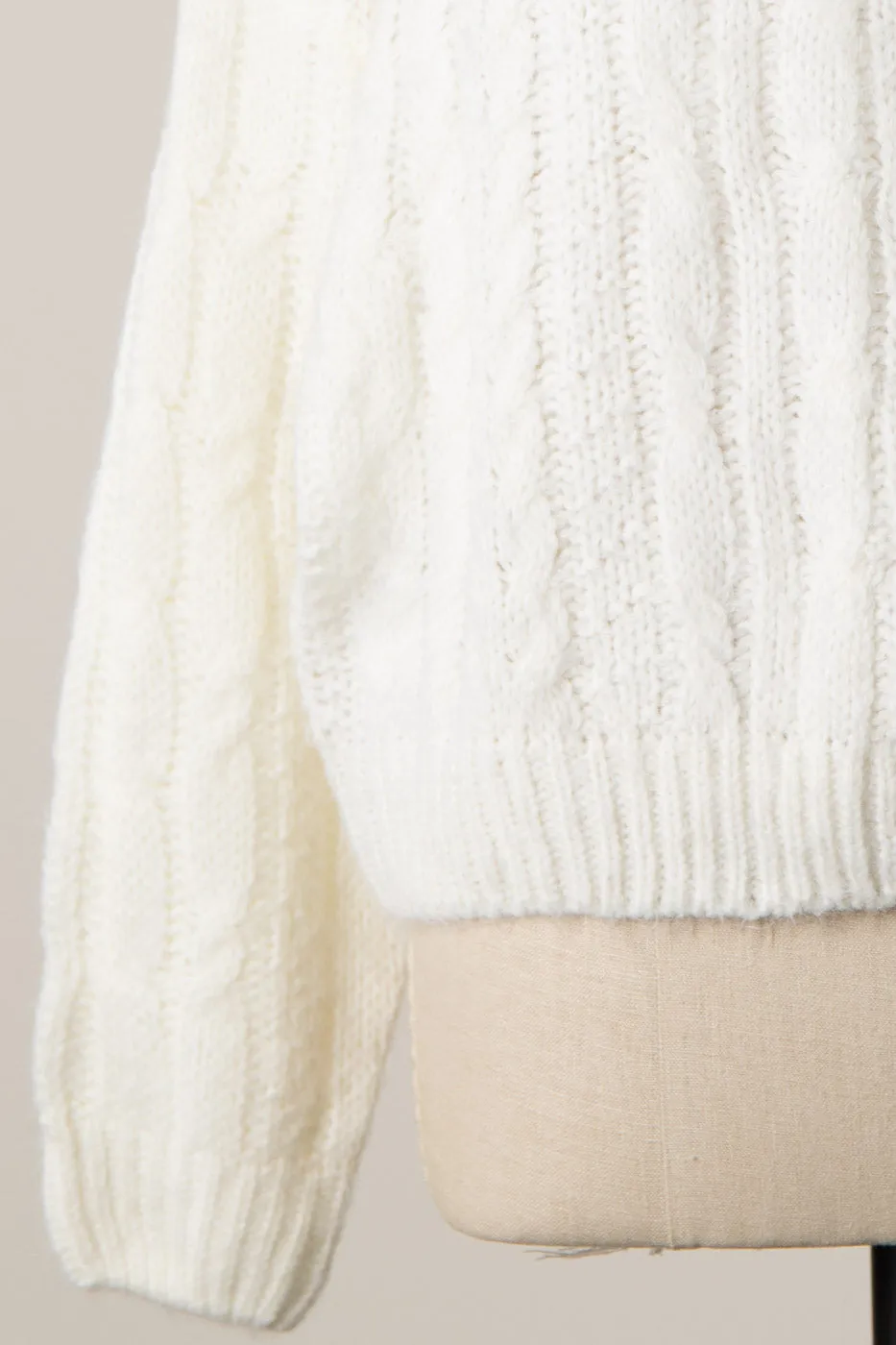 LONG SLEEVE BOAT NECK RIBBED TRIM BRAID CABLE KNIT SWEATER 1 PACK