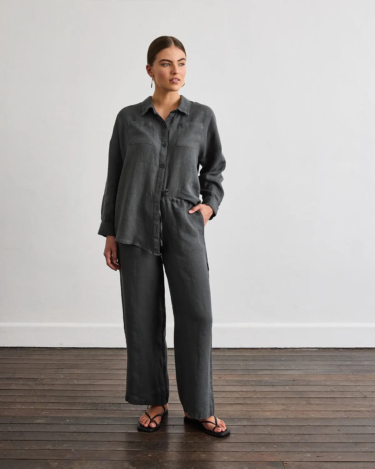 Lounge Linen Pants in Charcoal
