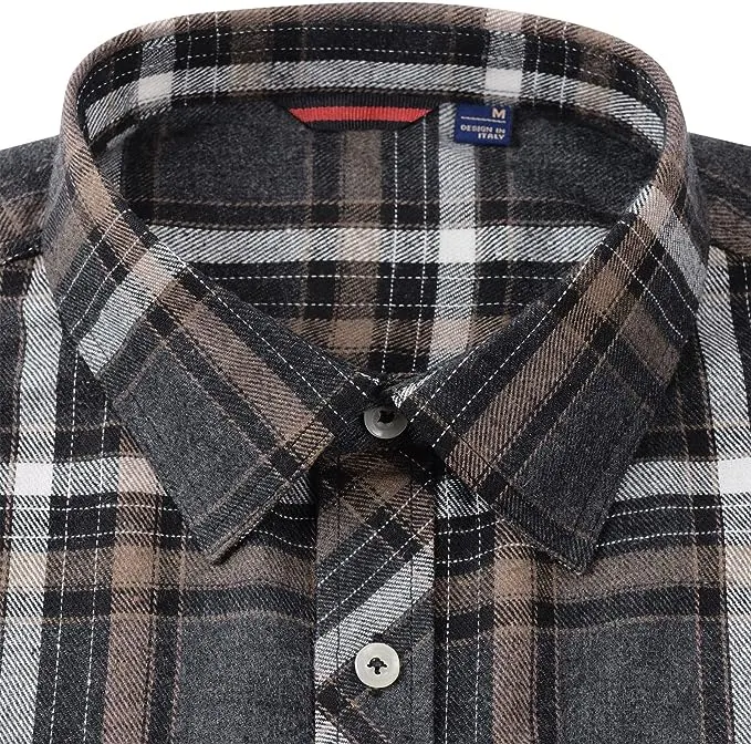 Men's Button Down Regular Fit Long Sleeve Plaid Flannel Casual Shirts Black/Orange/White