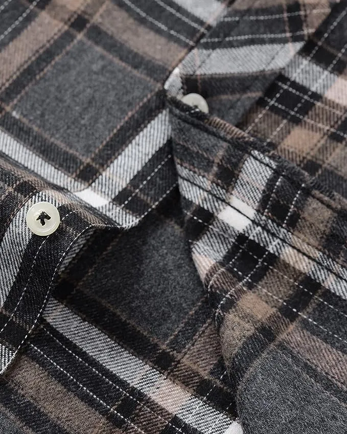 Men's Button Down Regular Fit Long Sleeve Plaid Flannel Casual Shirts Black/Orange/White