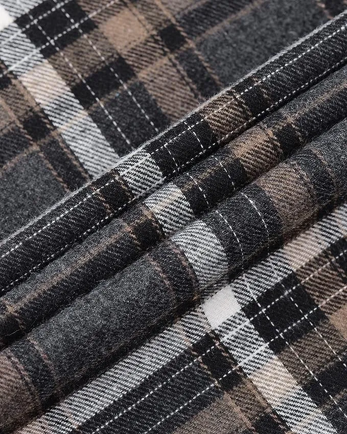 Men's Button Down Regular Fit Long Sleeve Plaid Flannel Casual Shirts Black/Orange/White