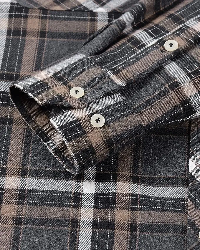 Men's Button Down Regular Fit Long Sleeve Plaid Flannel Casual Shirts Black/Orange/White