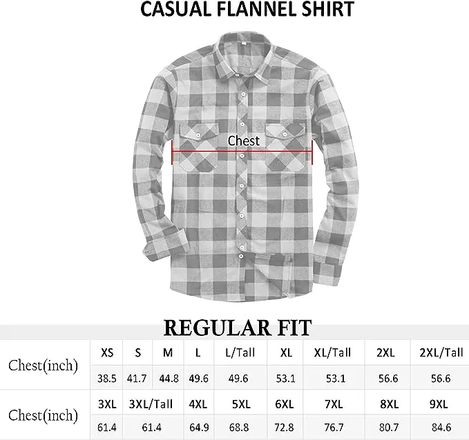 Men's Button Down Regular Fit Long Sleeve Plaid Flannel Casual Shirts Black/Orange/White