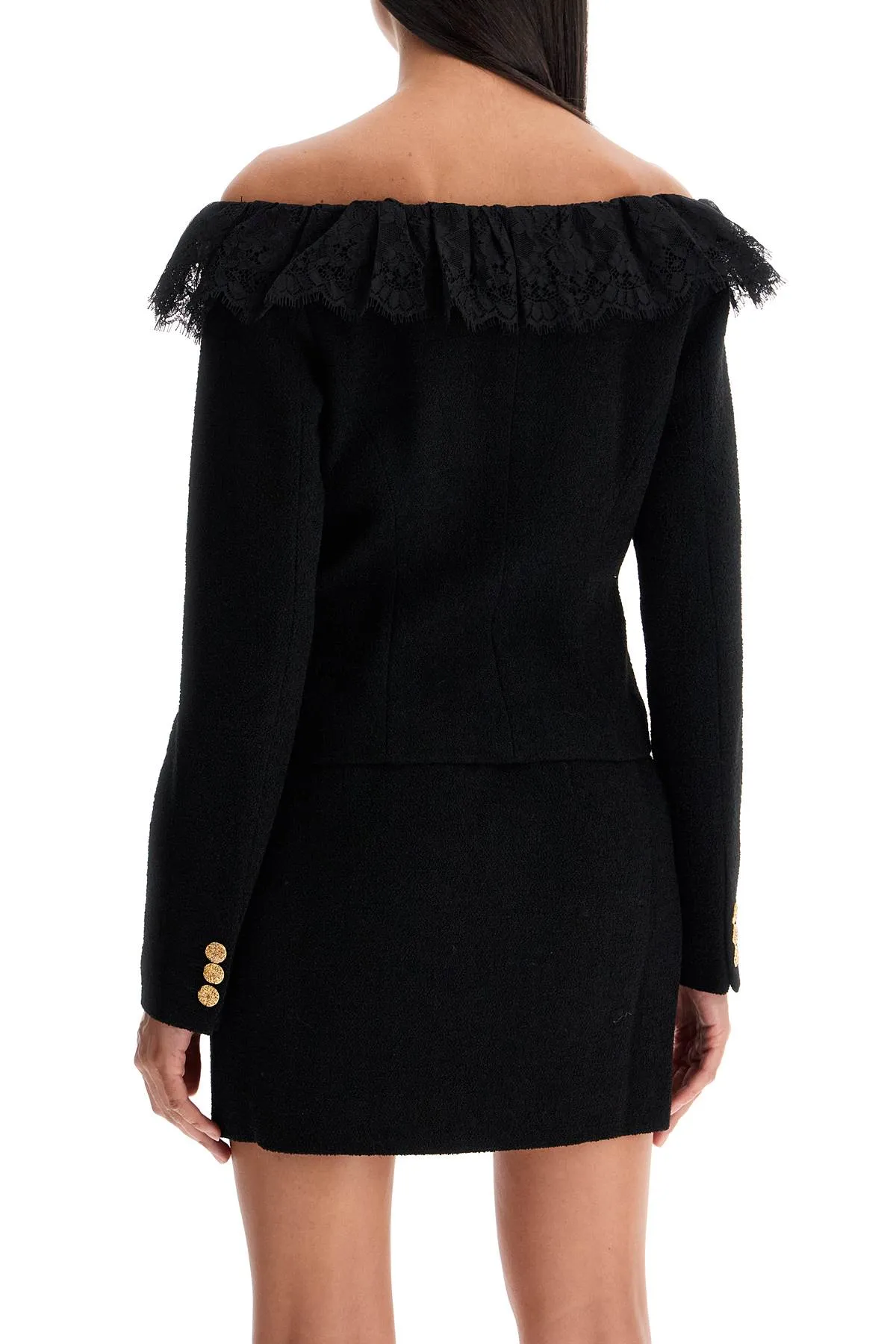 off-shoulder tweed bou FABX3935 F3593 BLACK