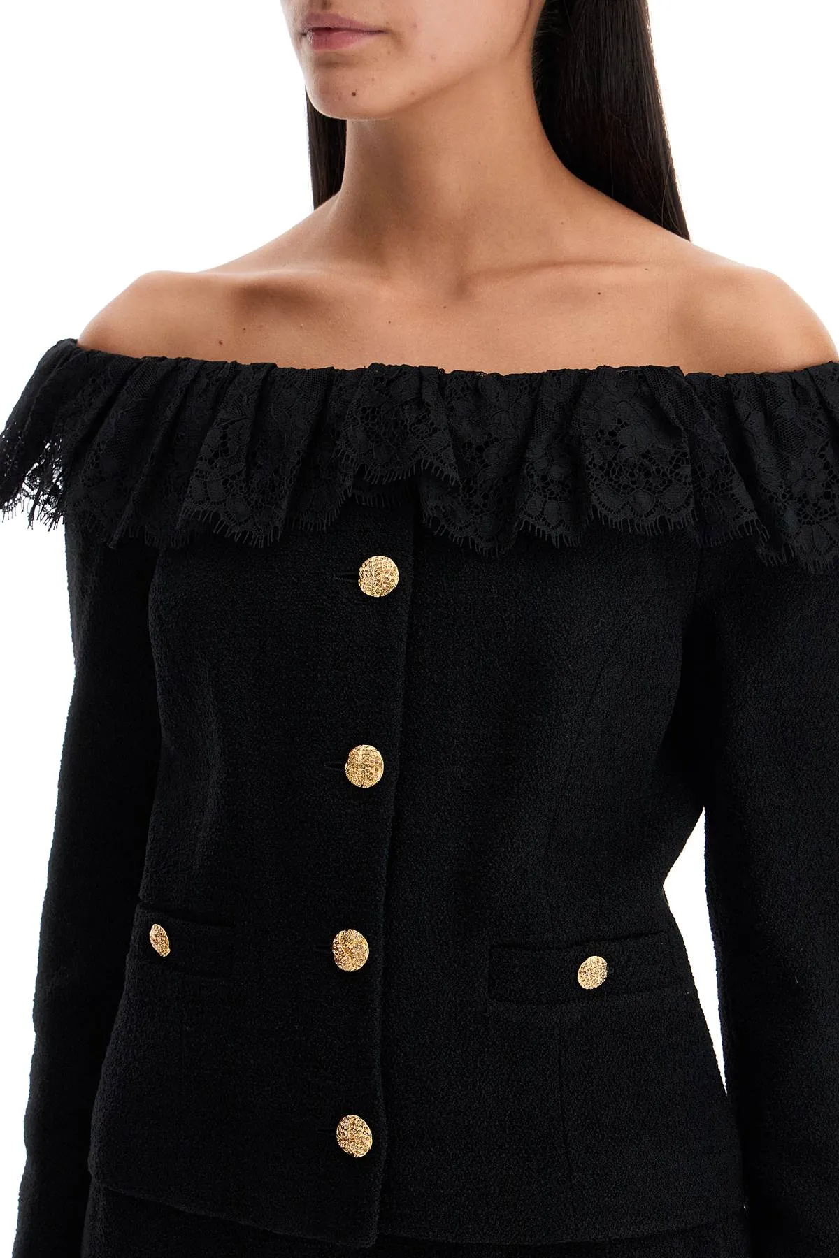 off-shoulder tweed bou FABX3935 F3593 BLACK